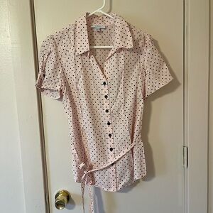 Polka Dot Button-Up Blouse - Pink - Dress Barn - Sz Large